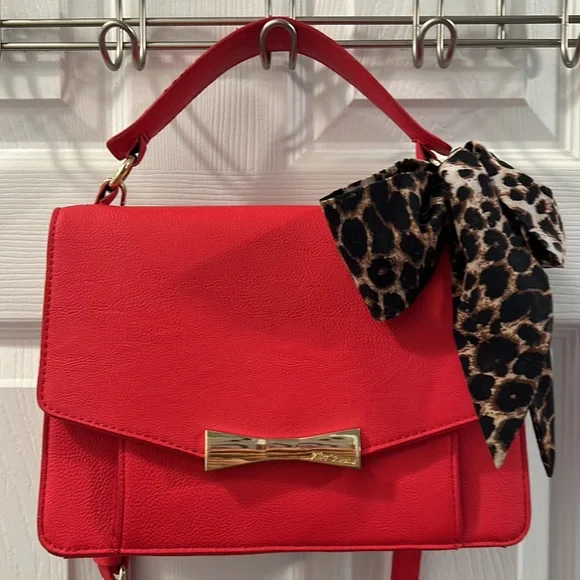 Betsy Johnson Red Animal Print Bow Satchel - Picture 2 of 14